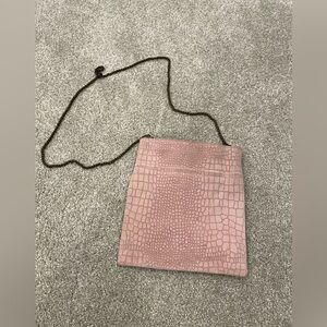 Pink Crocodile Embossed Crossbody Bag